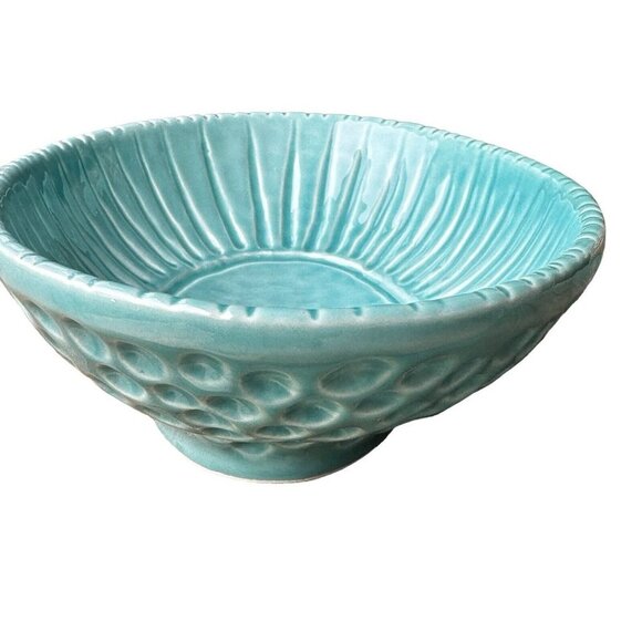 Majoliche Jessica Ceramic Oval Bowl Turquoise Dimpled Rib Art Deco Italy 8.75" - Picture 5 of 10